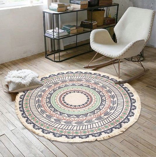 Nordic Cotton And Linen Round Carpet Retro Decoration - Grand Goldman