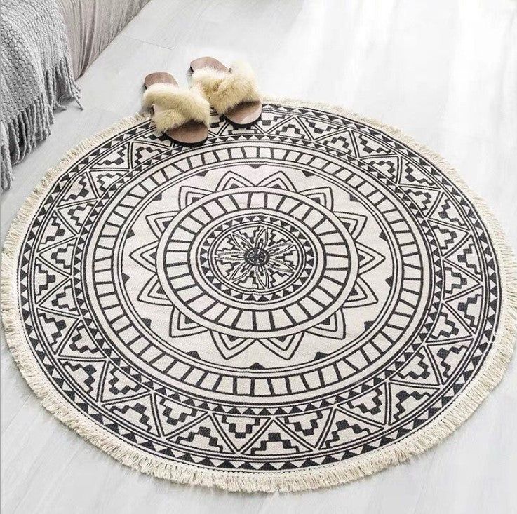 Nordic Cotton And Linen Round Carpet Retro Decoration - Grand Goldman