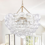 Nordic Bubble Ball Swirled Glass Chandelier, Dia 20 inch Gild Gold and Clear Blown Glass Small Pendant Light Fixture for Bedroom Study Restaurant - Grand Goldman