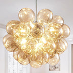Nordic Bubble Ball Swirled Glass Chandelier, Dia 20 inch Gild Gold and Clear Blown Glass Small Pendant Light Fixture for Bedroom Study Restaurant - Grand Goldman