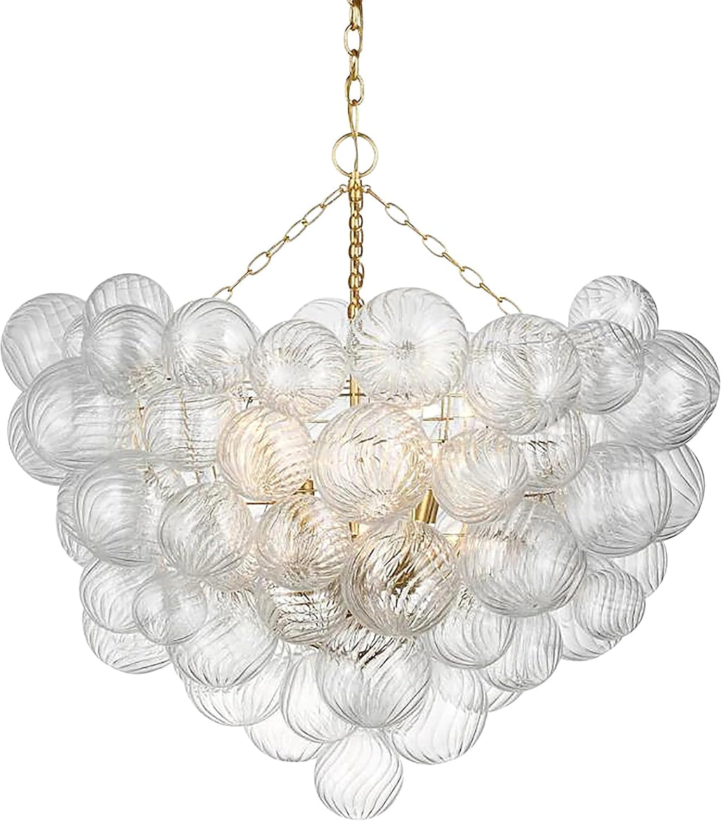 Nordic Bubble Ball Swirled Glass Chandelier, Dia 20 inch Gild Gold and Clear Blown Glass Small Pendant Light Fixture for Bedroom Study Restaurant - Grand Goldman