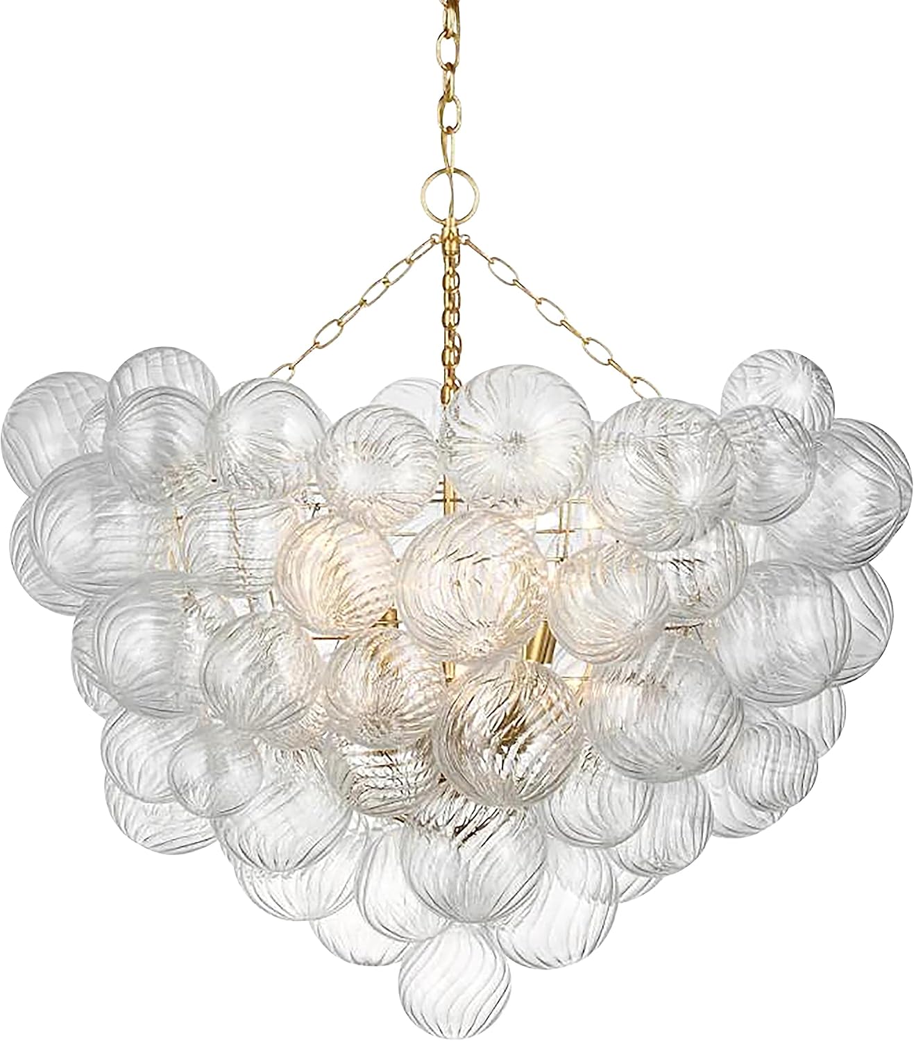 Nordic Bubble Ball Swirled Glass Chandelier, Dia 20 inch Gild Gold and Clear Blown Glass Small Pendant Light Fixture for Bedroom Study Restaurant - Grand Goldman