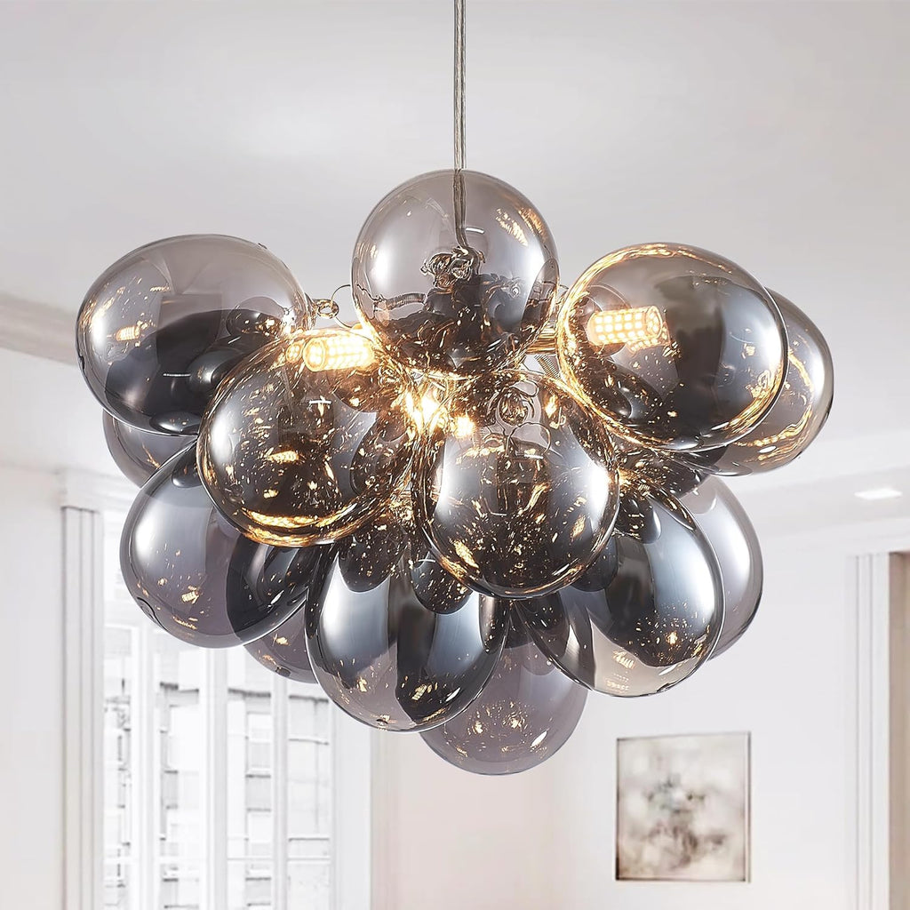 Nordic Bubble Ball Swirled Glass Chandelier, Dia 20 inch Gild Gold and Clear Blown Glass Small Pendant Light Fixture for Bedroom Study Restaurant - Grand Goldman