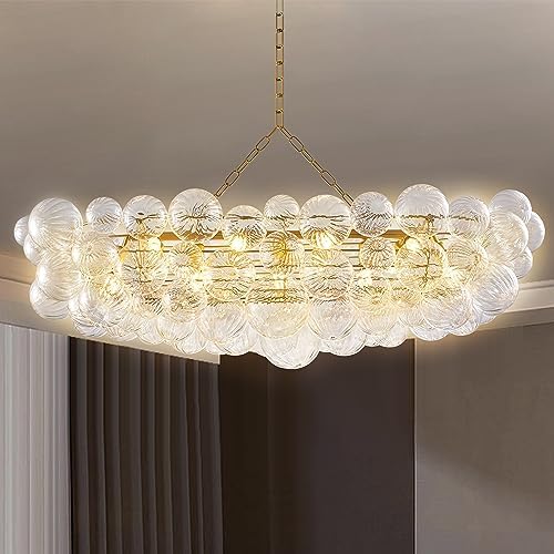 Nordic Bubble Ball Swirled Glass Chandelier, Dia 20 inch Gild Gold and Clear Blown Glass Small Pendant Light Fixture for Bedroom Study Restaurant - Grand Goldman
