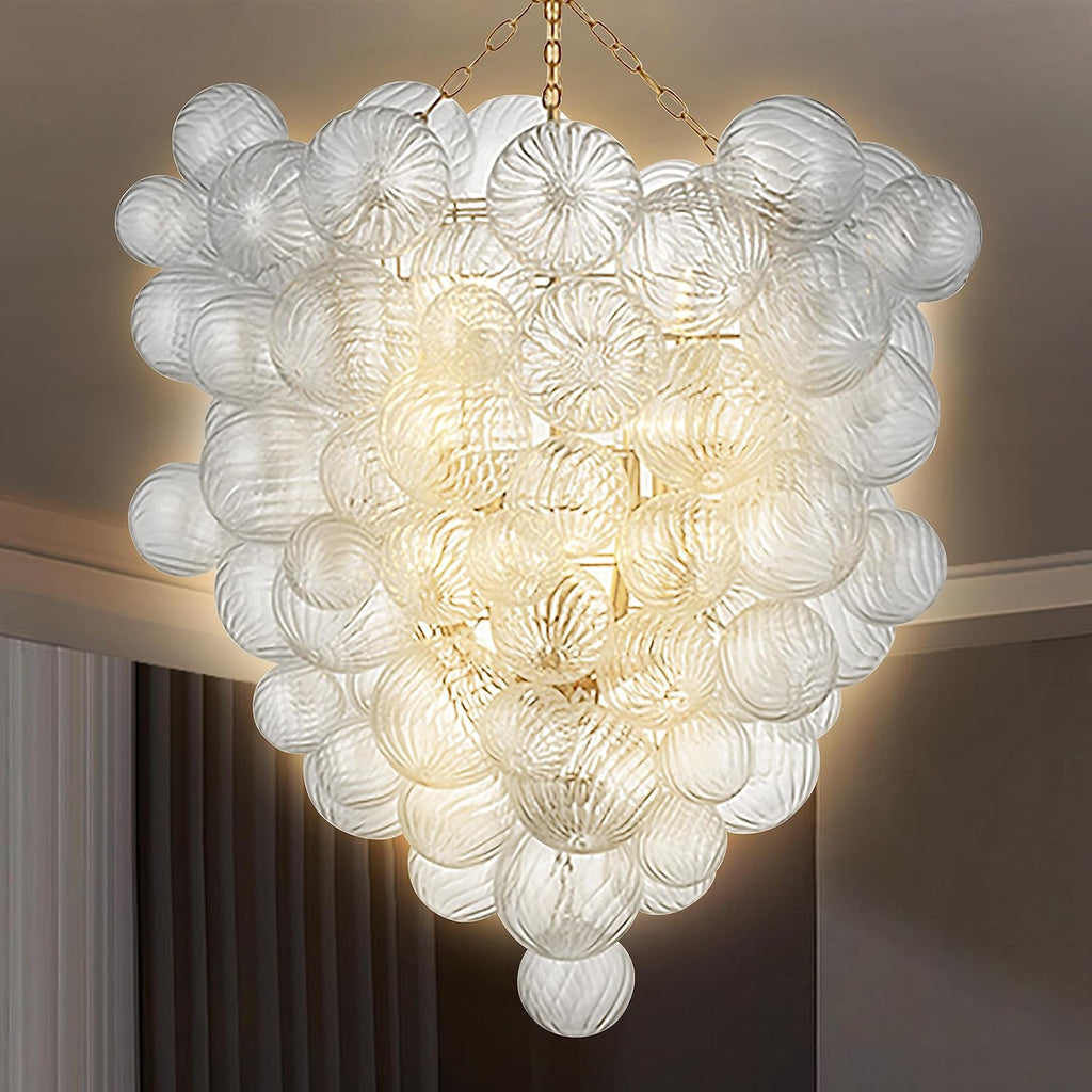 Nordic Bubble Ball Swirled Glass Chandelier, Dia 20 inch Gild Gold and Clear Blown Glass Small Pendant Light Fixture for Bedroom Study Restaurant - Grand Goldman