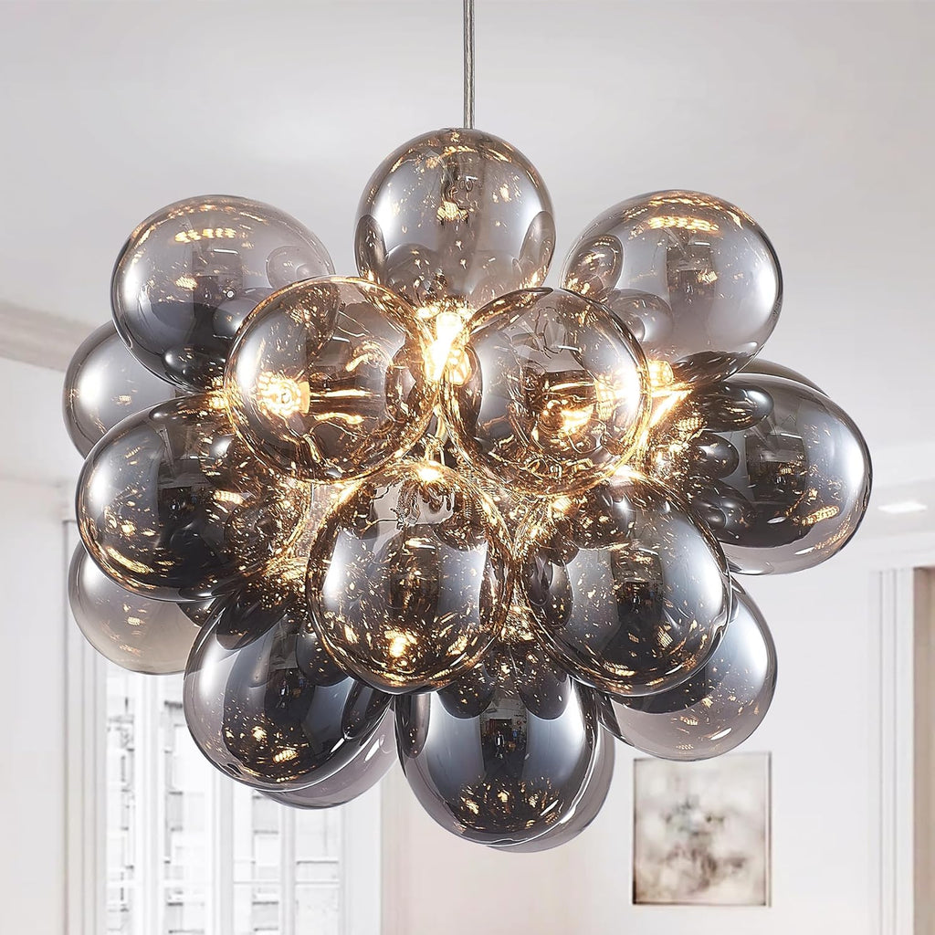 Nordic Bubble Ball Swirled Glass Chandelier, Dia 20 inch Gild Gold and Clear Blown Glass Small Pendant Light Fixture for Bedroom Study Restaurant - Grand Goldman