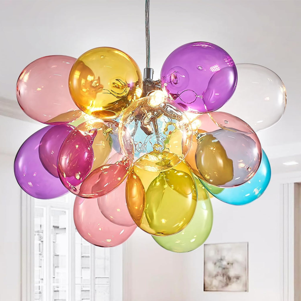 Nordic Bubble Ball Swirled Glass Chandelier, Dia 20 inch Gild Gold and Clear Blown Glass Small Pendant Light Fixture for Bedroom Study Restaurant - Grand Goldman