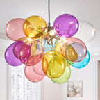 Nordic Bubble Ball Swirled Glass Chandelier, Dia 20 inch Gild Gold and Clear Blown Glass Small Pendant Light Fixture for Bedroom Study Restaurant - Grand Goldman