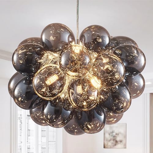 Nordic Bubble Ball Swirled Glass Chandelier, Dia 20 inch Gild Gold and Clear Blown Glass Small Pendant Light Fixture for Bedroom Study Restaurant - Grand Goldman