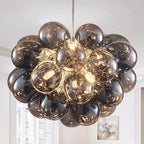 Nordic Bubble Ball Swirled Glass Chandelier, Dia 20 inch Gild Gold and Clear Blown Glass Small Pendant Light Fixture for Bedroom Study Restaurant - Grand Goldman