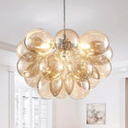 Nordic Bubble Ball Swirled Glass Chandelier, Dia 20 inch Gild Gold and Clear Blown Glass Small Pendant Light Fixture for Bedroom Study Restaurant - Grand Goldman