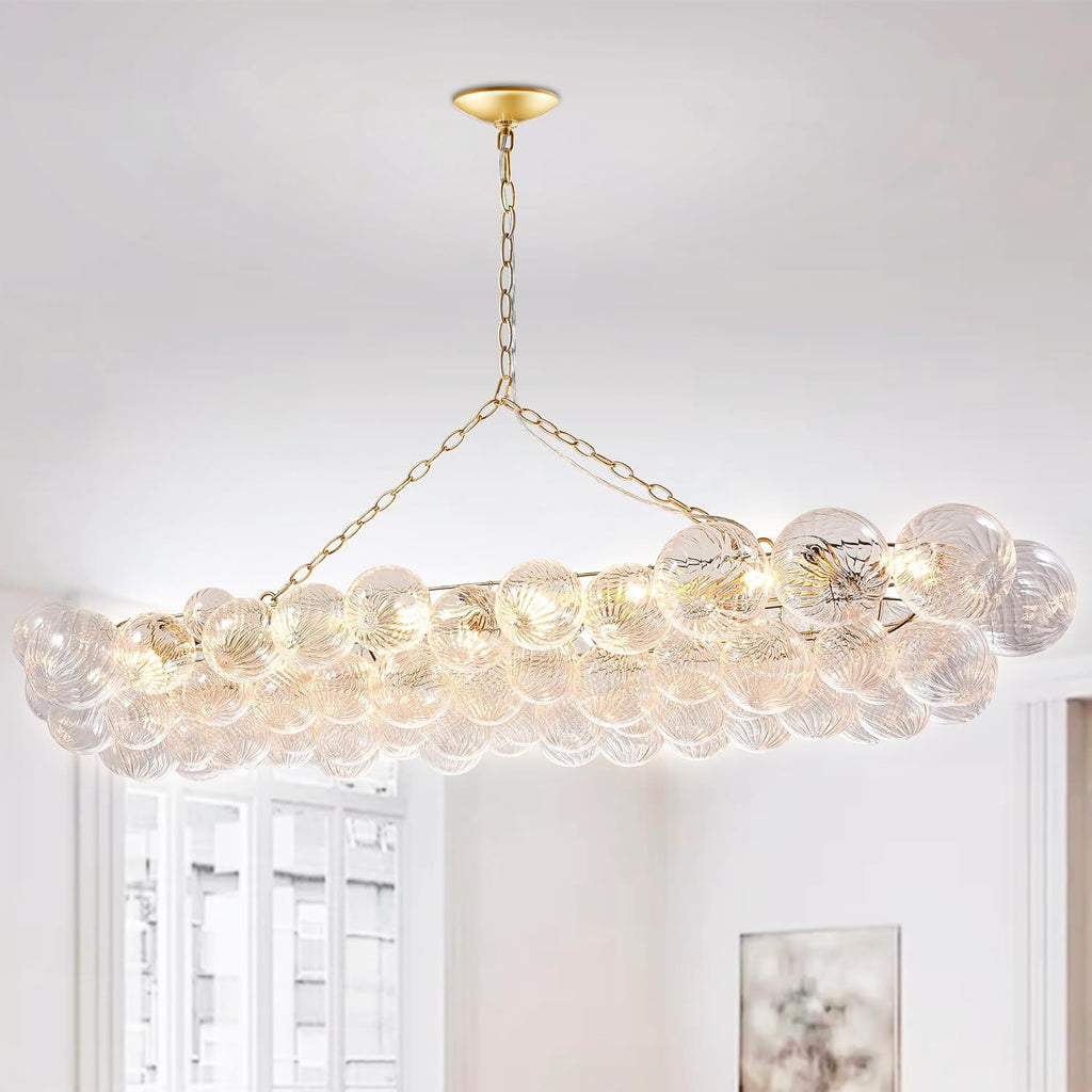 Nordic Bubble Ball Swirled Glass Chandelier, Dia 20 inch Gild Gold and Clear Blown Glass Small Pendant Light Fixture for Bedroom Study Restaurant - Grand Goldman