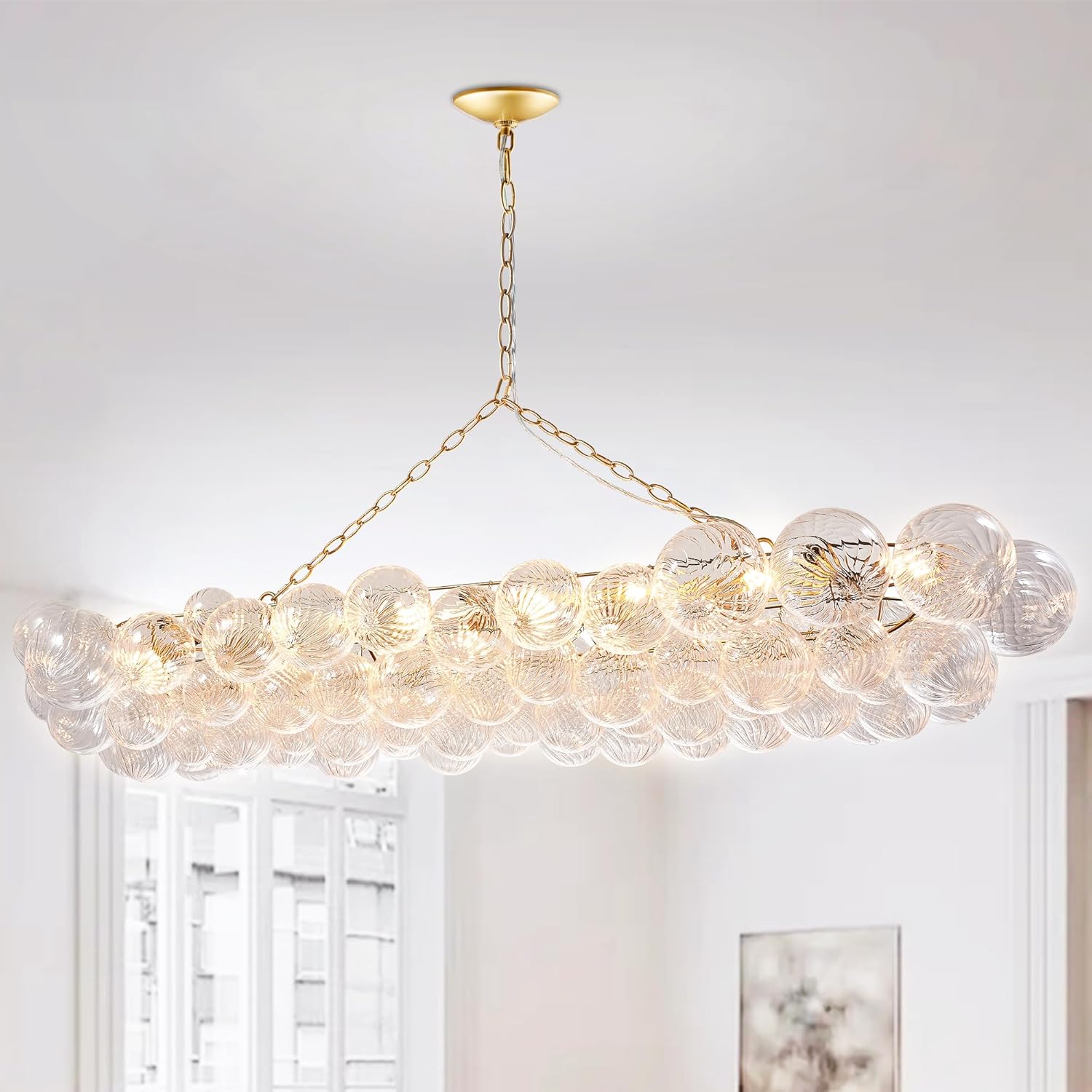 Nordic Bubble Ball Swirled Glass Chandelier, Dia 20 inch Gild Gold and Clear Blown Glass Small Pendant Light Fixture for Bedroom Study Restaurant - Grand Goldman