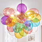 Nordic Bubble Ball Swirled Glass Chandelier, Dia 20 inch Gild Gold and Clear Blown Glass Small Pendant Light Fixture for Bedroom Study Restaurant - Grand Goldman