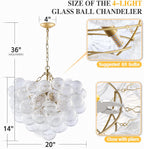 Nordic Bubble Ball Swirled Glass Chandelier, Dia 20 inch Gild Gold and Clear Blown Glass Small Pendant Light Fixture for Bedroom Study Restaurant - Grand Goldman