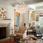 Nordic Bubble Ball Swirled Glass Chandelier, Dia 20 inch Gild Gold and Clear Blown Glass Small Pendant Light Fixture for Bedroom Study Restaurant - Grand Goldman