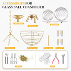 Nordic Bubble Ball Swirled Glass Chandelier, Dia 20 inch Gild Gold and Clear Blown Glass Small Pendant Light Fixture for Bedroom Study Restaurant - Grand Goldman