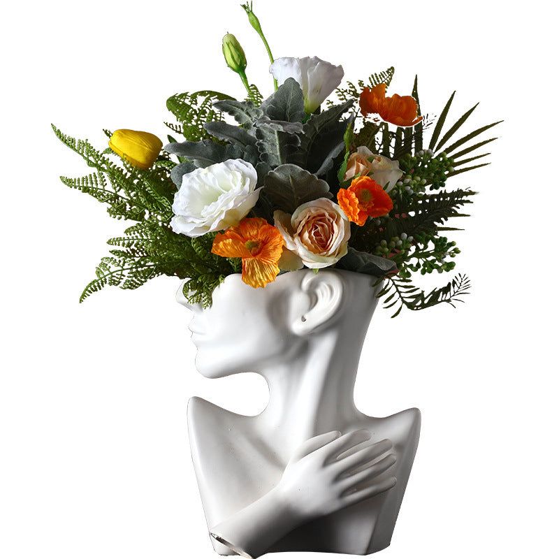 Nordic Ceramics Vase Human Head Abstract Half Body Flower Pot Decor Ornaments - Grand Goldman