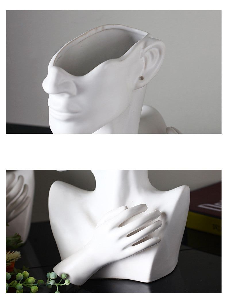 Nordic Ceramics Vase Human Head Abstract Half Body Flower Pot Decor Ornaments - Grand Goldman