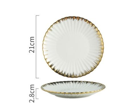 Nordic Creative Ceramic Chrysanthemum Plate Light Luxury Dinner Plate Household Tableware Set Plate - Grand Goldman
