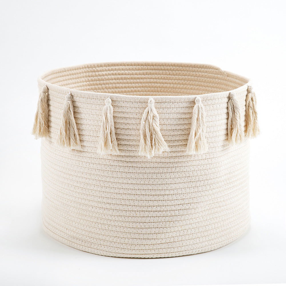 Nordic Ins Cotton Rope Braided Tassel Storage Basket Room Debris Storage Basket Baby Diaper Storage Box - Grand Goldman