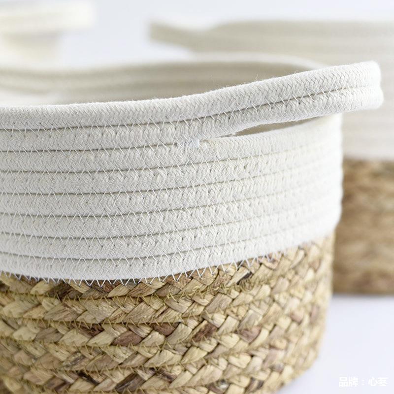 Nordic Ins Cotton Straw Woven Storage Bucket Basket Sundries Basket - Grand Goldman