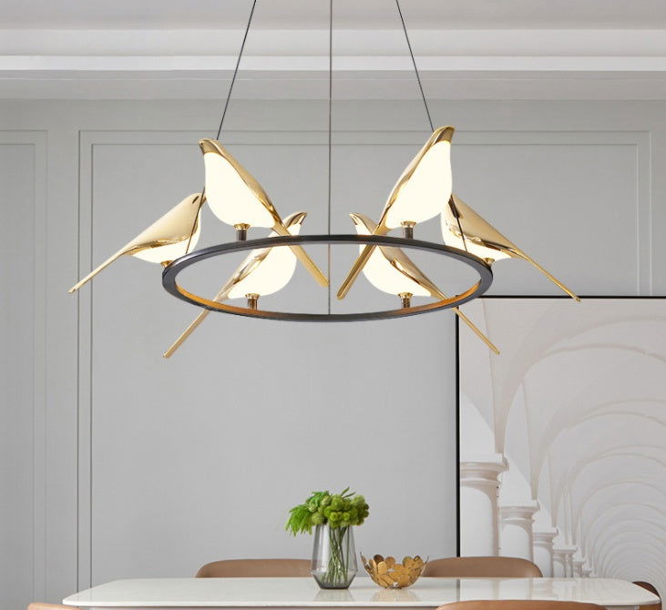 Nordic Minimalist Dining Table Bird Art Living Room Chandelier - Grand Goldman