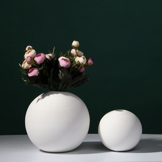 Nordic Modern Minimalist White Ceramic Vase Dried Flower Flower Arrangement, Home Living Room Soft Decoration Ornaments - Grand Goldman