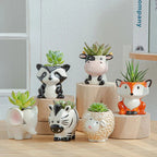 Nordic New Style Porcelain Ceramic Figurine Animal Flower Pot Cartoon Zebra Sheep Cow Head Mini Pot Succulents Plants Bonsai Pots Home Decoration - Grand Goldman