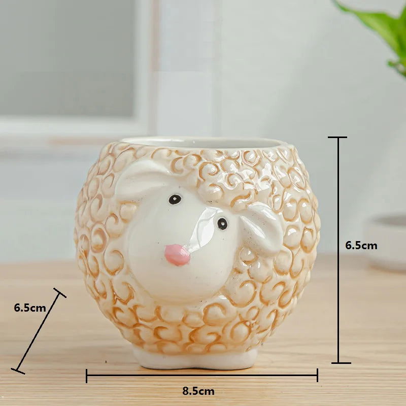 Nordic New Style Porcelain Ceramic Figurine Animal Flower Pot Cartoon Zebra Sheep Cow Head Mini Pot Succulents Plants Bonsai Pots Home Decoration - Grand Goldman