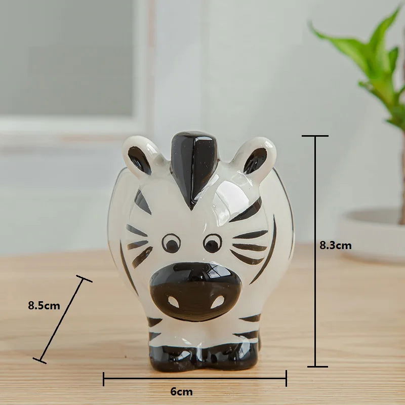 Nordic New Style Porcelain Ceramic Figurine Animal Flower Pot Cartoon Zebra Sheep Cow Head Mini Pot Succulents Plants Bonsai Pots Home Decoration - Grand Goldman