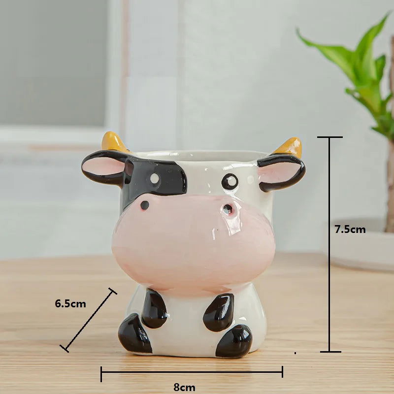 Nordic New Style Porcelain Ceramic Figurine Animal Flower Pot Cartoon Zebra Sheep Cow Head Mini Pot Succulents Plants Bonsai Pots Home Decoration - Grand Goldman