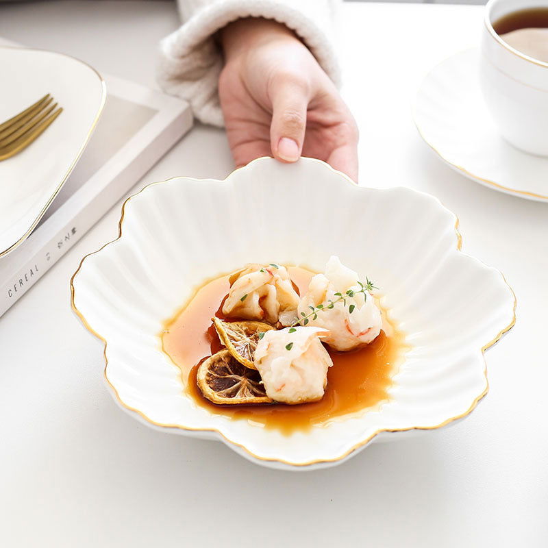 Nordic Style Gold Trim New Bone Ceramic Plate for Dinner Irregular Shape Tea Ceremony Victorian Dish - Grand Goldman