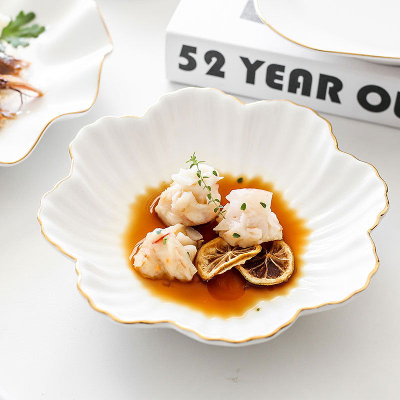 Nordic Style Gold Trim New Bone Ceramic Plate for Dinner Irregular Shape Tea Ceremony Victorian Dish - Grand Goldman