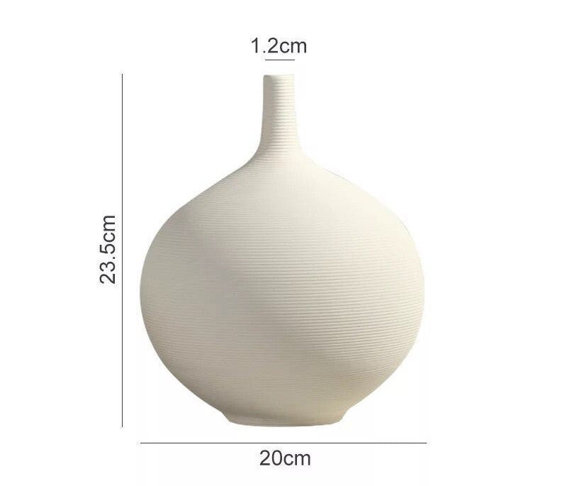 Nordic White Porcelain Flower Vase Artwork Home Decoration Furnishings Round Ceramic Vase Flower Arrangement Decoration Ornament - Grand Goldman