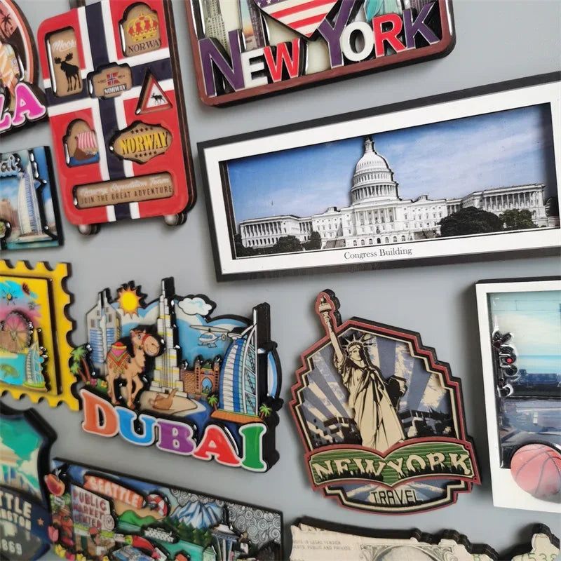 Norway IBIZA Barcelona Spain New York Seattle USA Saudi Dubai Barcelona Wooden Fridge Magnet  Home Decoration Gifts for Friends - Grand Goldman