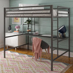 Novogratz Maxwell Metal Bunk Bed Frame for Kids and Teens, with Angled Ladder, High Guardrail and Metal Slats, No Boxspring Required, Underbed Storage Space, Twin-Over-Full, Gray - Grand Goldman