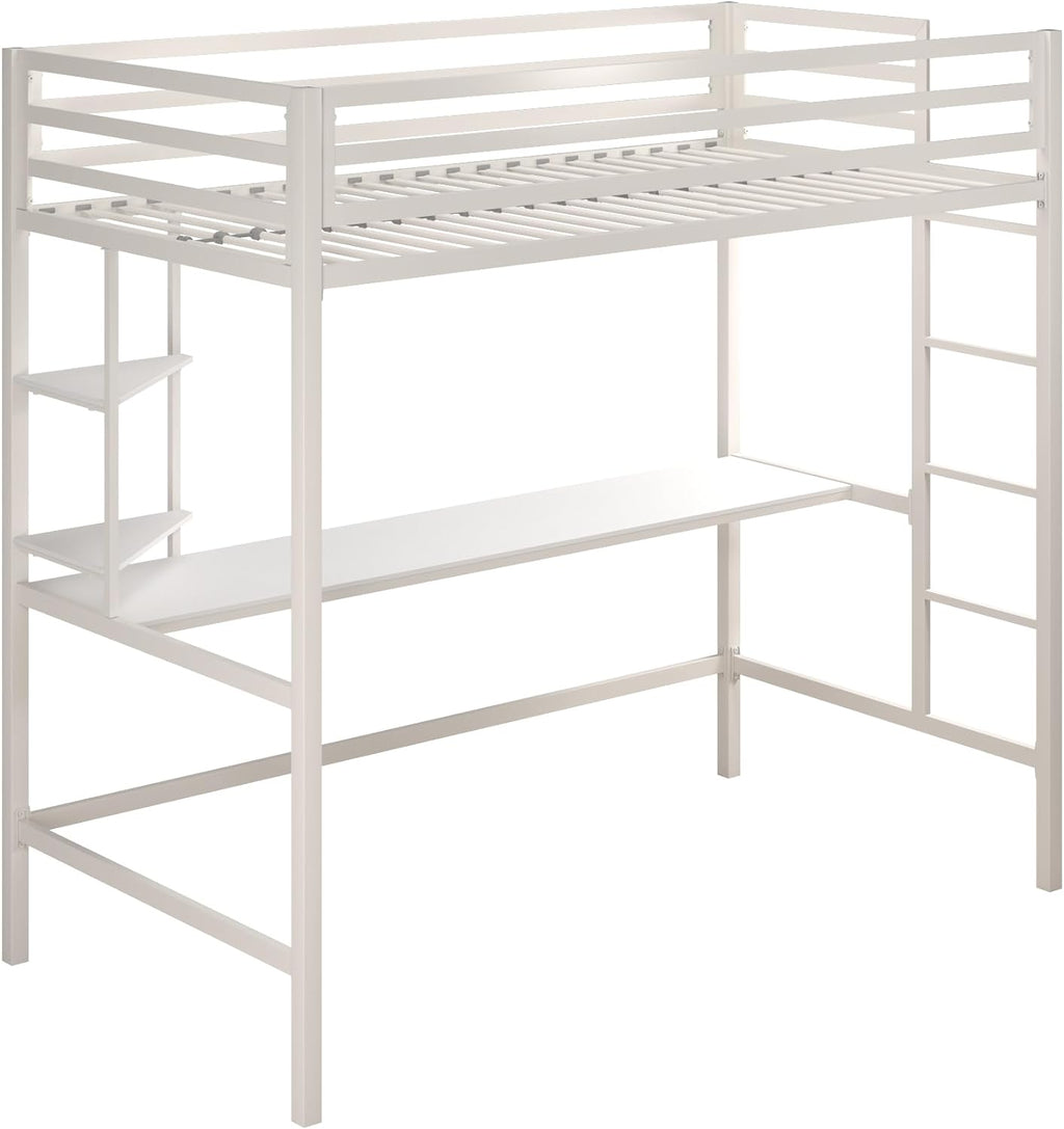 Novogratz Maxwell Metal Bunk Bed Frame for Kids and Teens, with Angled Ladder, High Guardrail and Metal Slats, No Boxspring Required, Underbed Storage Space, Twin-Over-Full, Gray - Grand Goldman