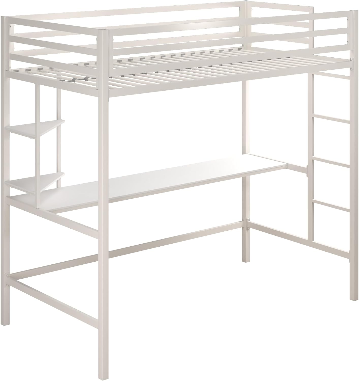 Novogratz Maxwell Metal Bunk Bed Frame for Kids and Teens, with Angled Ladder, High Guardrail and Metal Slats, No Boxspring Required, Underbed Storage Space, Twin-Over-Full, Gray - Grand Goldman