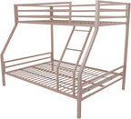 Novogratz Maxwell Metal Bunk Bed Frame for Kids and Teens, with Angled Ladder, High Guardrail and Metal Slats, No Boxspring Required, Underbed Storage Space, Twin-Over-Full, Gray - Grand Goldman