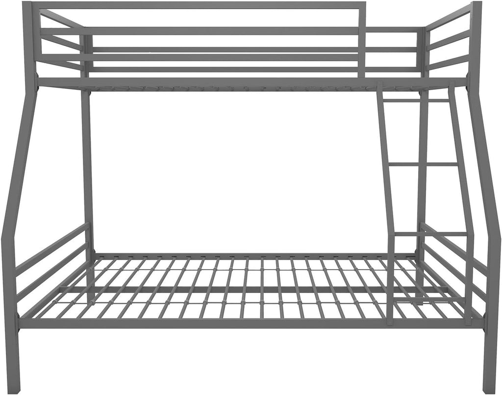 Novogratz Maxwell Metal Bunk Bed Frame for Kids and Teens, with Angled Ladder, High Guardrail and Metal Slats, No Boxspring Required, Underbed Storage Space, Twin-Over-Full, Gray - Grand Goldman