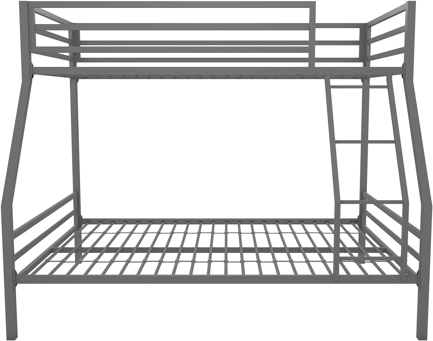 Novogratz Maxwell Metal Bunk Bed Frame for Kids and Teens, with Angled Ladder, High Guardrail and Metal Slats, No Boxspring Required, Underbed Storage Space, Twin-Over-Full, Gray - Grand Goldman