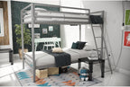 Novogratz Maxwell Metal Bunk Bed Frame for Kids and Teens, with Angled Ladder, High Guardrail and Metal Slats, No Boxspring Required, Underbed Storage Space, Twin-Over-Full, Gray - Grand Goldman