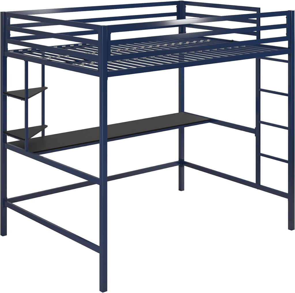 Novogratz Maxwell Metal Bunk Bed Frame for Kids and Teens, with Angled Ladder, High Guardrail and Metal Slats, No Boxspring Required, Underbed Storage Space, Twin-Over-Full, Gray - Grand Goldman