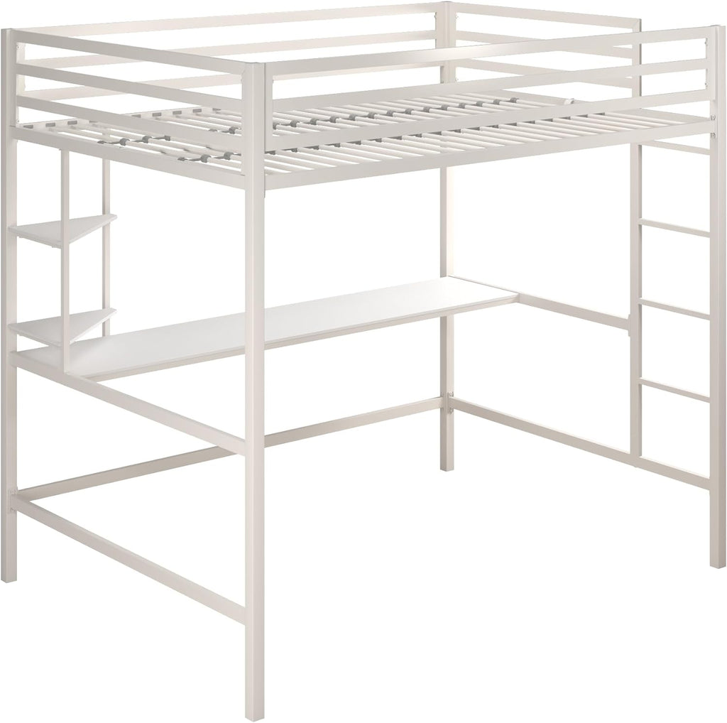 Novogratz Maxwell Metal Bunk Bed Frame for Kids and Teens, with Angled Ladder, High Guardrail and Metal Slats, No Boxspring Required, Underbed Storage Space, Twin-Over-Full, Gray - Grand Goldman