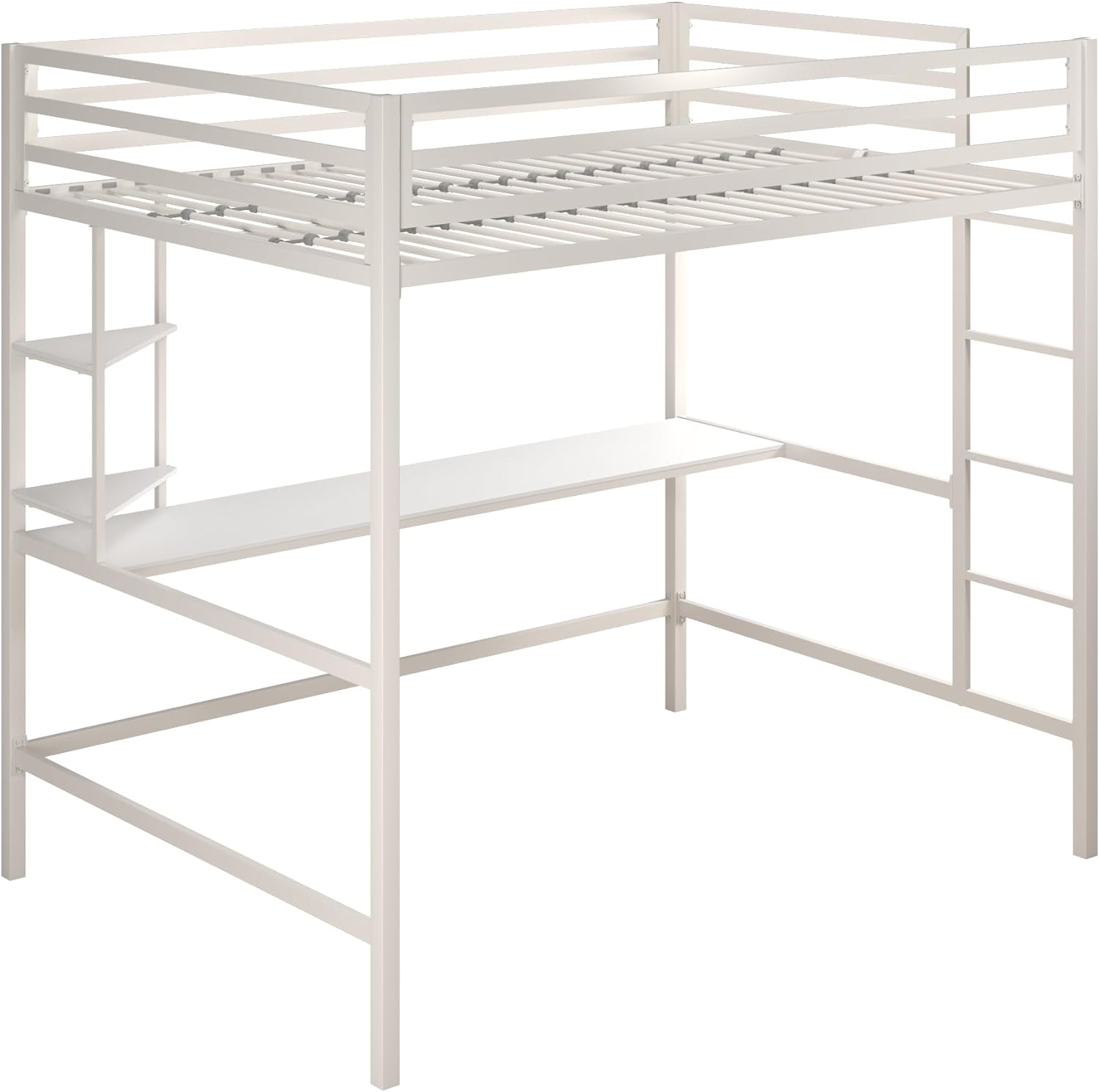 Novogratz Maxwell Metal Bunk Bed Frame for Kids and Teens, with Angled Ladder, High Guardrail and Metal Slats, No Boxspring Required, Underbed Storage Space, Twin-Over-Full, Gray - Grand Goldman