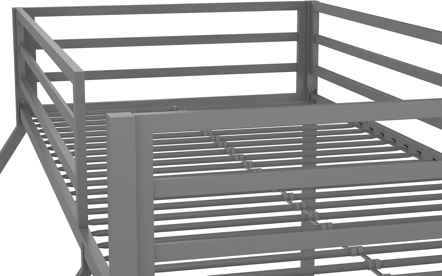 Novogratz Maxwell Metal Bunk Bed Frame for Kids and Teens, with Angled Ladder, High Guardrail and Metal Slats, No Boxspring Required, Underbed Storage Space, Twin-Over-Full, Gray - Grand Goldman