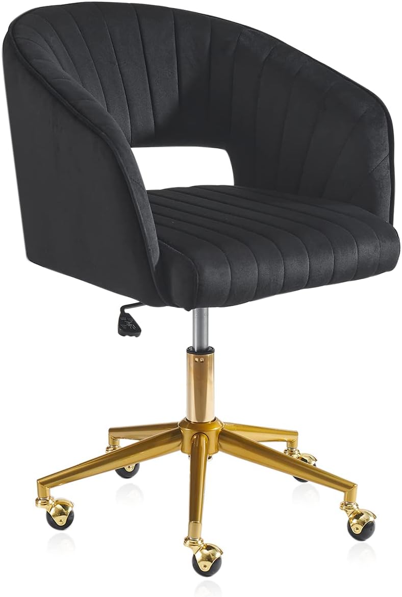 Nrizc Velvet Office Desk Chair, Upholstered Home Office Desk Chairs with Adjustable Swivel Wheels, Ergonomic Office Chair for Living Room, Bedroom, Office, Vanity Study (Beige) - Grand Goldman