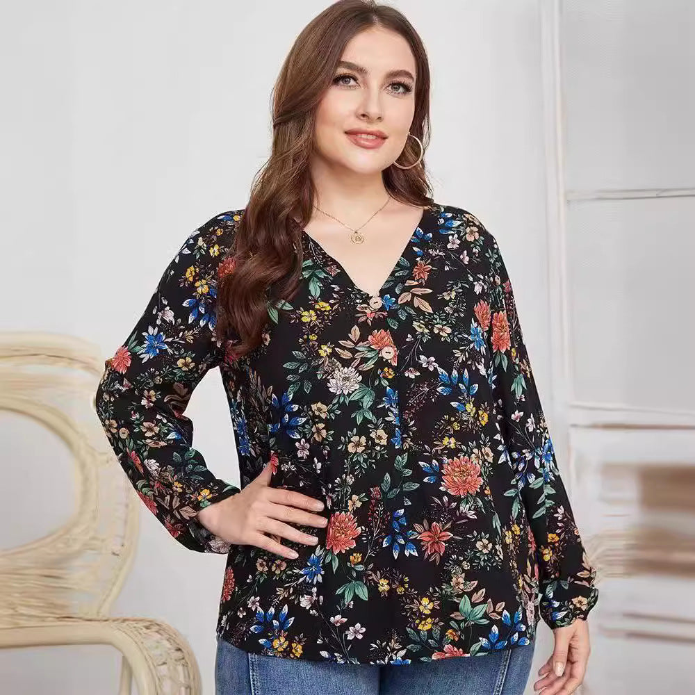 Fashion Plus Size Shirt Rayon Printed Women's Top