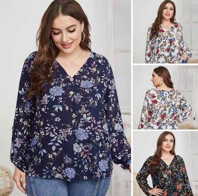 Fashion Plus Size Shirt Rayon Printed Women's Top